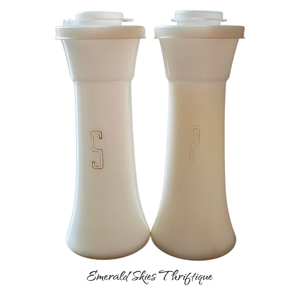 Vtg. Tupperware 6 in. Hourglass White Salt & Pepper Shakers free shipping